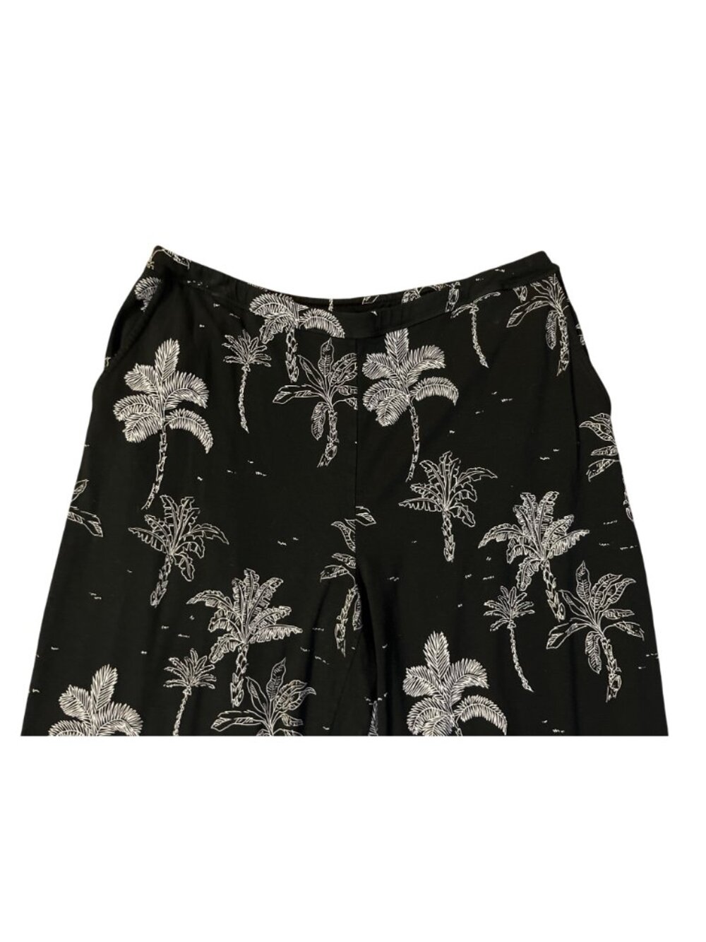 J Jill Wearever Crop Pants L Black Tropical Wide Leg Pull On Used - Picture 12 of 14